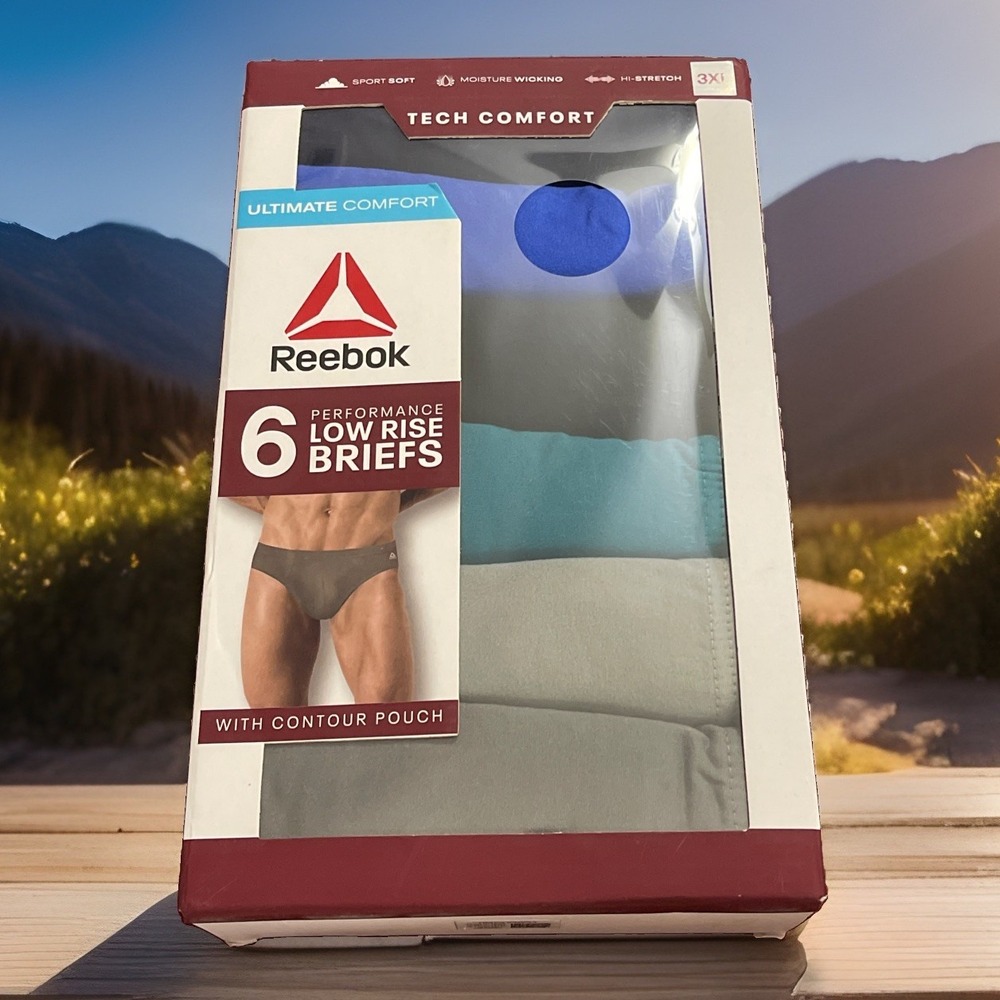 Reebok 6 Performance Low Rise Briefs With Contour Pouch Size: 3XL - Assorted.